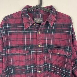 Eddie Bauer Men's Long Sleeve Button Down‎ Flannel Shirt Size L Red Plaid